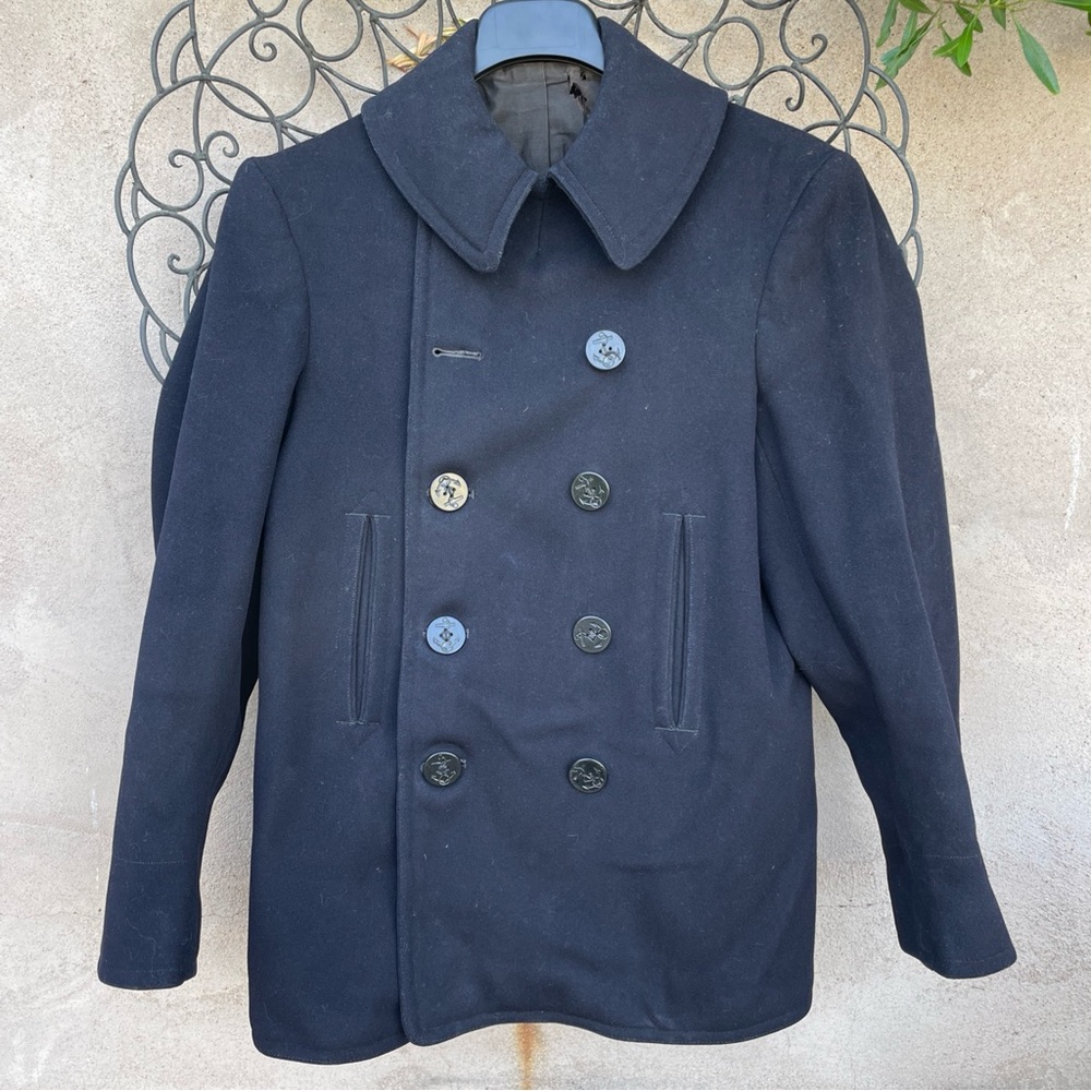 Vtg US Navy Military Pea Coat Jacket